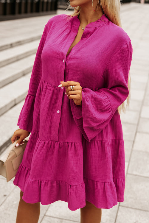 Rose Crinkle Tiered Shirt Dress - Formal Elegance