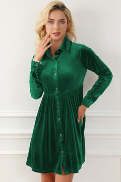 Elegant Rose Velvet Button-Up Dress: Luxe Sophistication