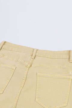 Khaki Raw Edge Flared Jeans: Fresh & Chic