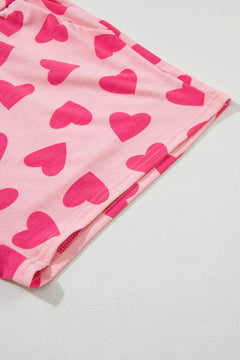 Pink Valentine Heart Shape Print Long Sleeve Top Shorts Lounge Set