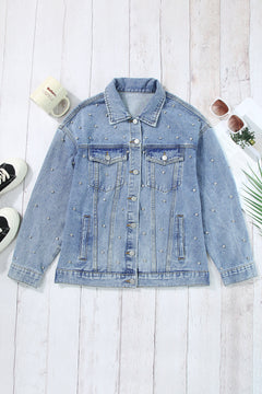 Mist Blue Rhinestone Denim Jacket: Sparkle On!