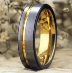 Elegant Grey & Gold Tungsten Wedding Bands