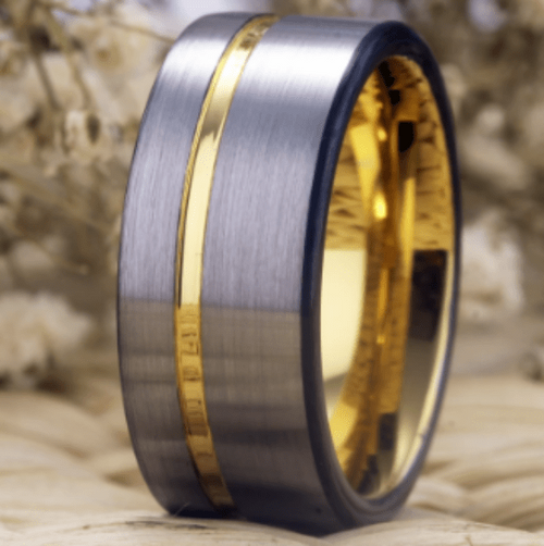 Elegant Grey & Gold Tungsten Wedding Bands