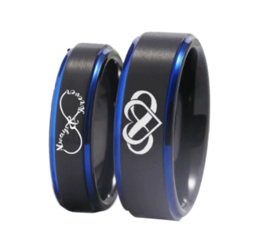 Eternal Love Black Blue Tungsten Rings: Indulgent