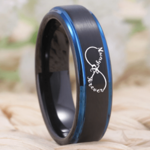 Eternal Love Black Blue Tungsten Rings: Indulgent