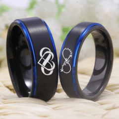 Eternal Love Black Blue Tungsten Rings: Indulgent