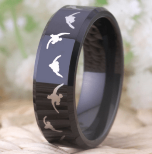 Majestic Black Tungsten Animal Engraved Rings