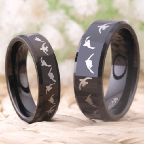 Majestic Black Tungsten Animal Engraved Rings