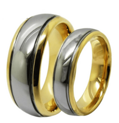 Golden Dome Groove Tungsten Wedding Set