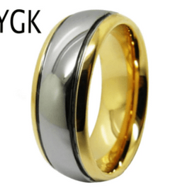 Golden Dome Groove Tungsten Wedding Set