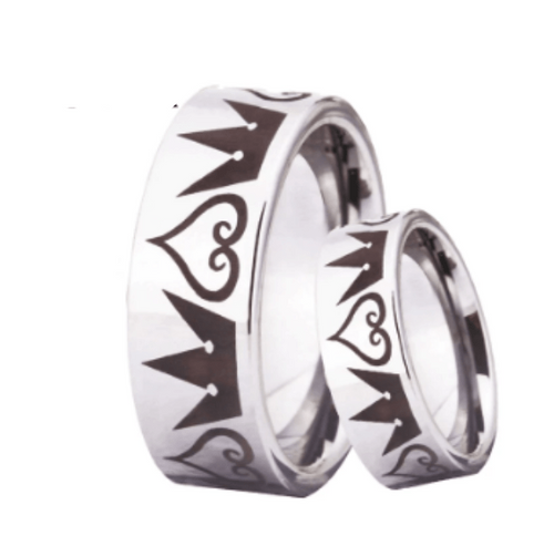 Regal Tungsten King & Queen Couple Rings