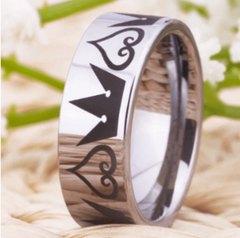 Regal Tungsten King & Queen Couple Rings