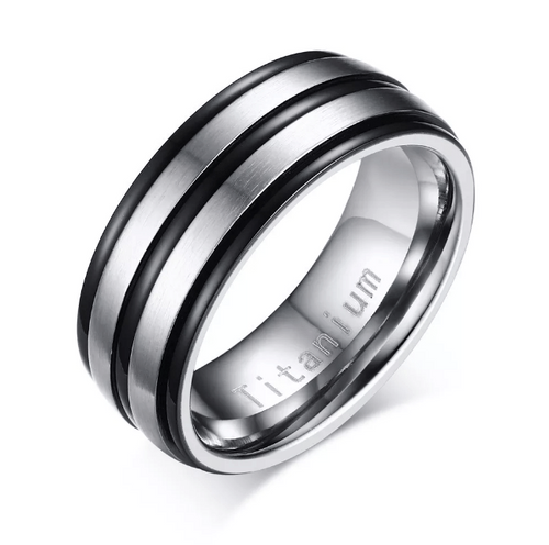 Luxurious Black & Silver Titanium Wedding Ring