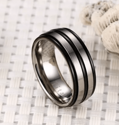 Luxurious Black & Silver Titanium Wedding Ring