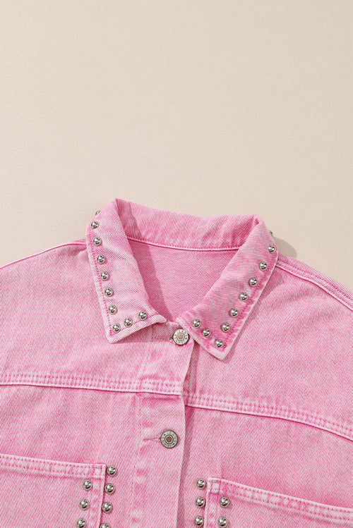 Pink Rivet Studded Denim Jacket: Stand out 💖