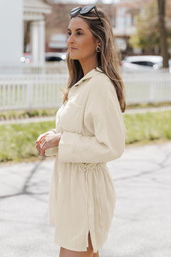 Elegant Beige Button Dress: Premium Cotton Quality