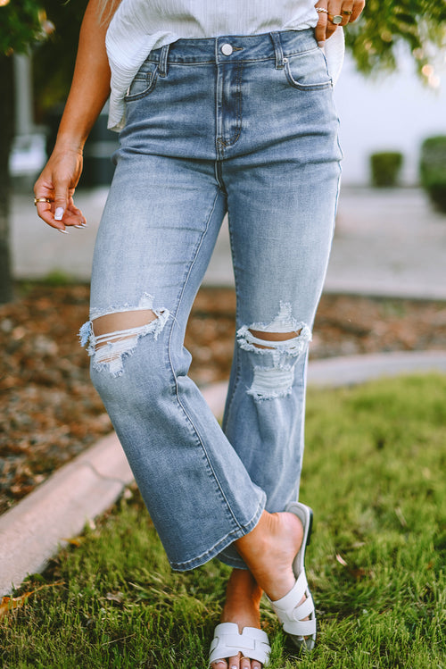 Sky Blue Distressed Ripped Jeans: Flare Fabulous!