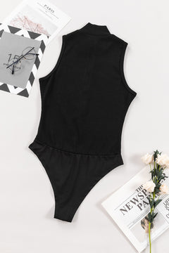 Sophisticated Black Zip-Up Sleeveless Bodysuit