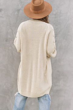 Chic Khaki Cable Knit Cardigan with Snuggly Sleeves