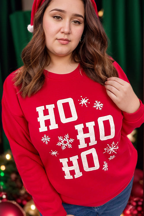 Merry Ho Ho Ho Plus Size Sweatshirt in Fiery Red