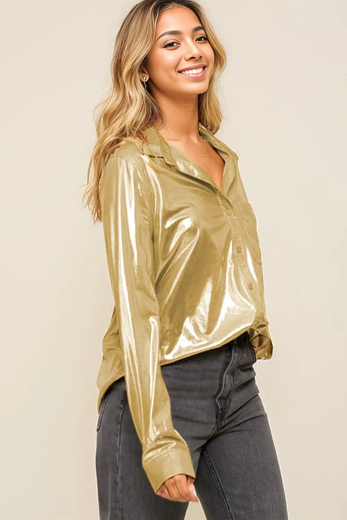 Gold Metallic Luster Chest Pocket Shirt