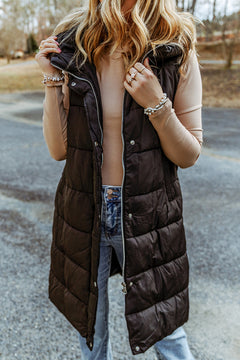 Enchanting Dark Grey Quilted Hooded Vest