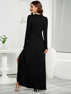 Elegant V-Neck Long Sleeve Split Dress