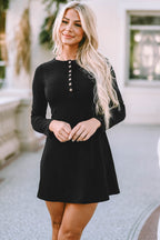 Elegant Black Henley Dress: Timeless Sophistication