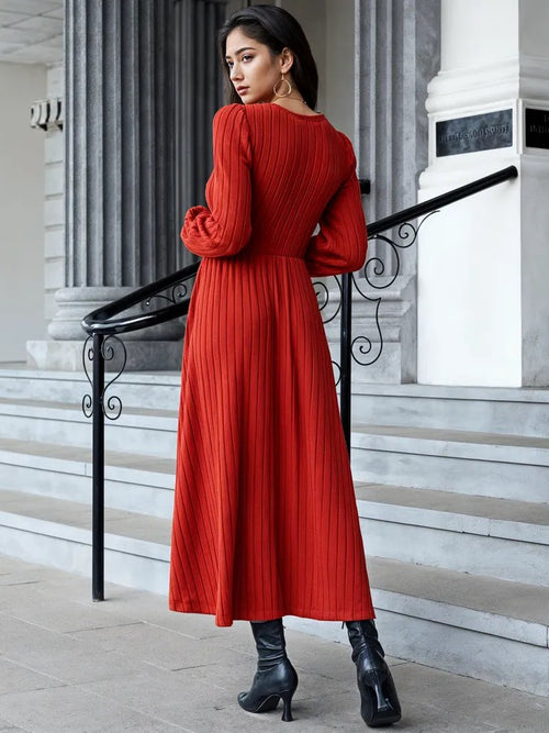 Whimsical Charm Ribbed Long Sleeve Dress