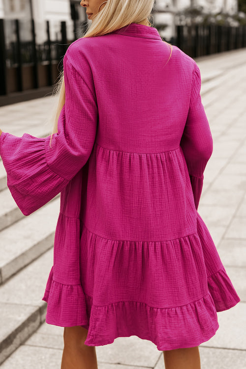Rose Crinkle Tiered Shirt Dress - Formal Elegance