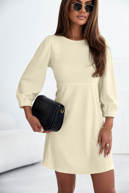 Elegant Beige Puff Sleeve Mini Dress