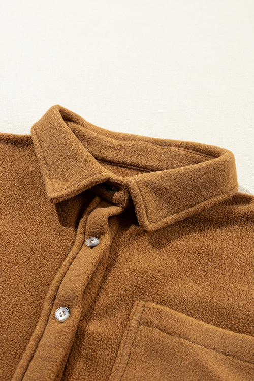 Stay Snug & Stylish: Camel Fleece Shacket 🍂