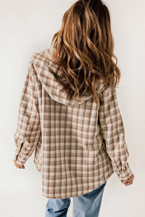 Snuggly Khaki Plaid Sherpa-Lined Hooded Shacket