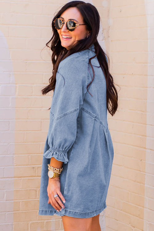 Sky Blue Elegance: Buttoned Denim Dream