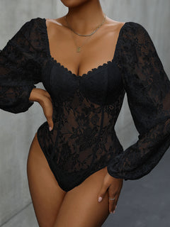 Refined Lace Balloon Sleeve Bodysuit