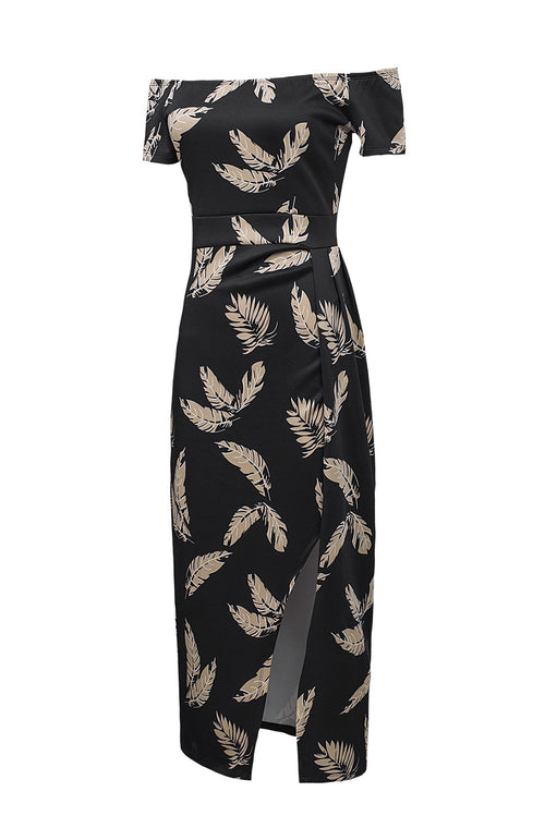 Refined Elegance Black Pattern Midi Dress