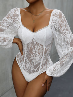 Refined Lace Balloon Sleeve Bodysuit