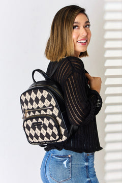 Argyle Pattern PU Leather Backpack: Noble Elegance