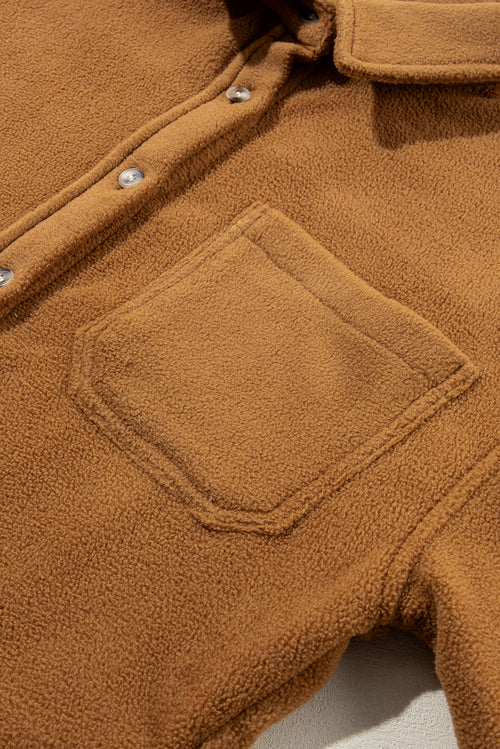 Stay Snug & Stylish: Camel Fleece Shacket 🍂