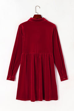 Elegant Rose Velvet Button-Up Dress: Luxe Sophistication