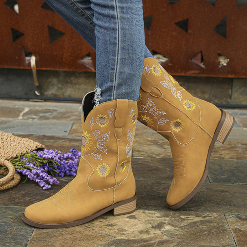 Sunflower Elegance: Luxe Sunflower Embroidered Boots