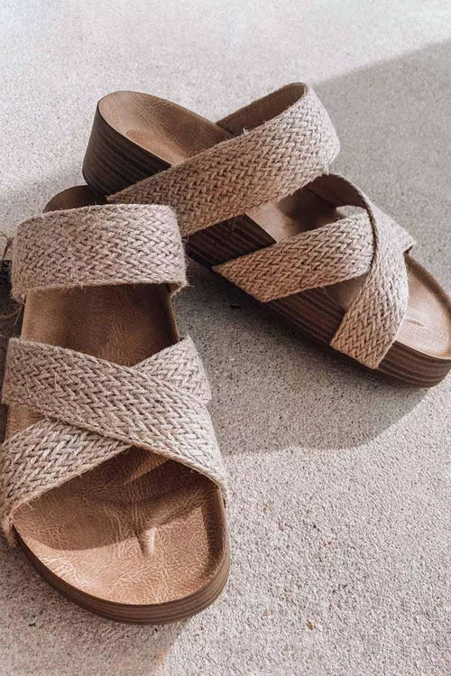 Luxury Beige Cross Criss Slip-On Slippers