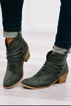 Sumptuous Dark Grey Criss Cross Heeled Boots