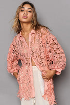 POL Lace Elegance Button-Up Shirt