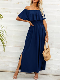 Elegant Off-Shoulder Slit Maxi Dress