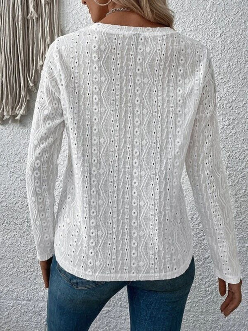 Chic Comfort: Eyelet Sheer Blouse - Sizes S to 2XL