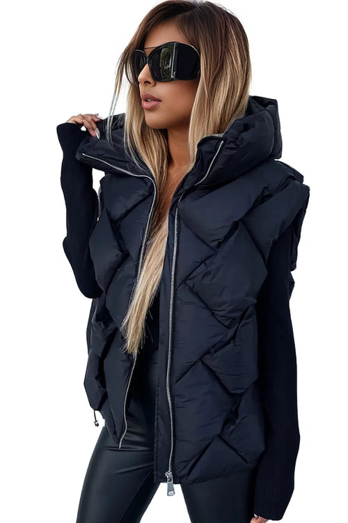 Stay Cozy & Stylish in Hooded Vest: Black