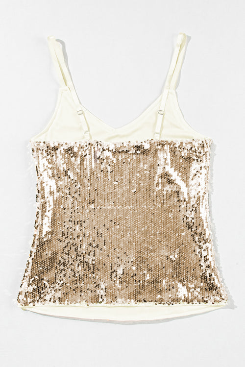 Black Sequined Adjustable Spaghetti Straps Tank Top