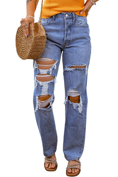 Sky Blue Destroyed Boyfriend Jeans: Ultimate Cool 😎