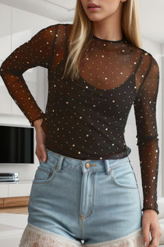 Radiant Rhinestone Sheer Blouse